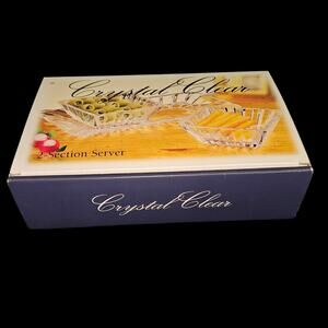 Crystal Clear Glass 2 Section Server Tray Bowls NOS Made in Japan Boxed